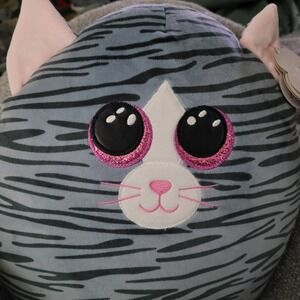 TY Squish-A-Boos Large Plush KIKI Gray‎ Striped Cat  SquishMallow Style Plush